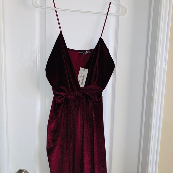 Velvet plunge Neck Drape Bodycon Dress - Picture 1 of 5